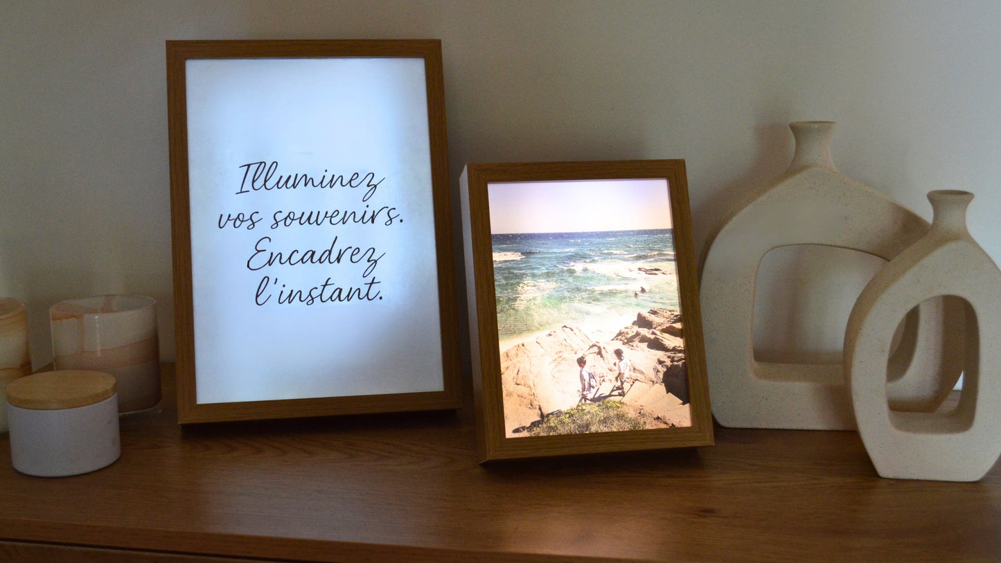 Cadre photo lumineux en bois format A4