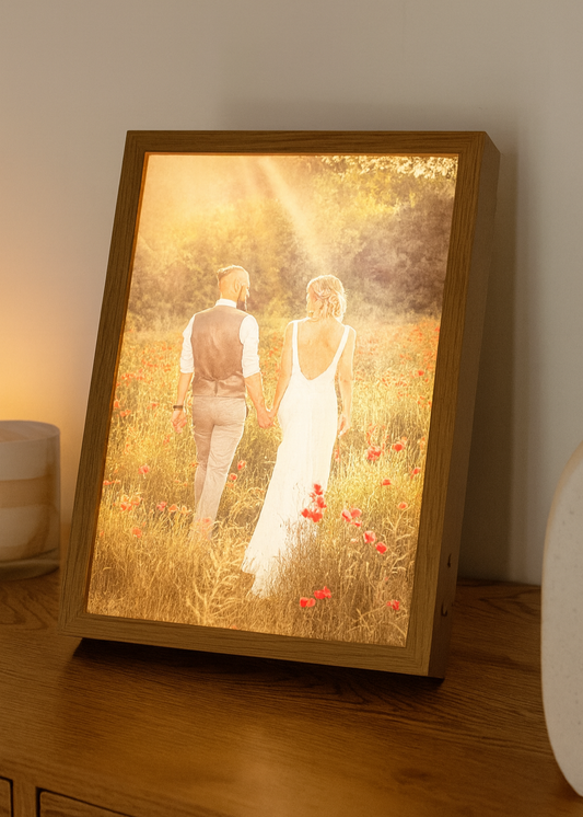 Cadre photo lumineux en bois format A4